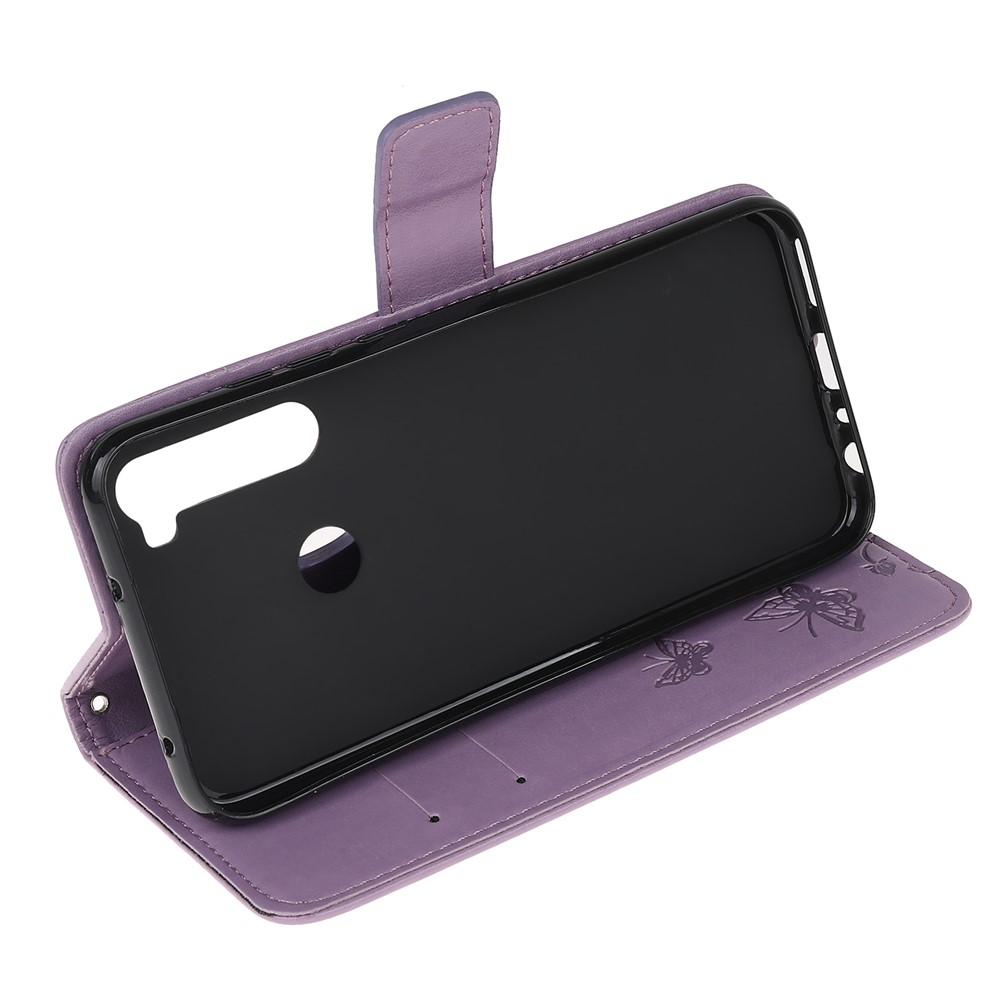 Imprint Butterfly Flower Leather Wallet Case for Xiaomi Redmi Note 8 - Light Purple-4