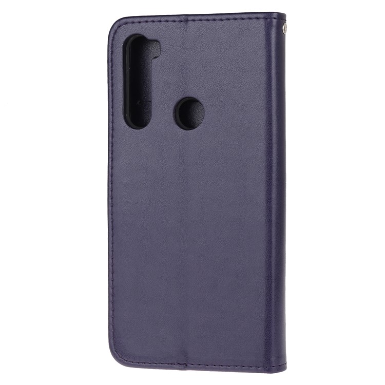 Imprint Butterfly Flower Leather Wallet Case for Xiaomi Redmi Note 8 - Dark Purple-3