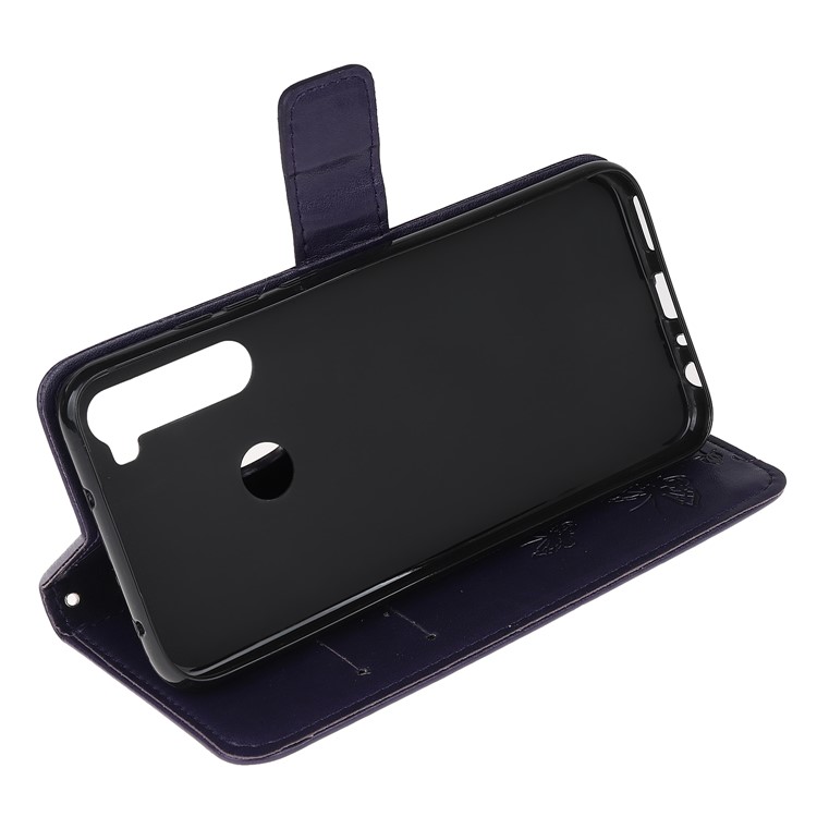 Imprint Butterfly Flower Leather Wallet Case for Xiaomi Redmi Note 8 - Dark Purple-4