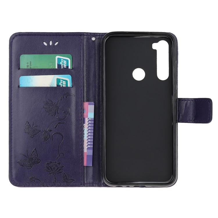 Imprint Butterfly Flower Leather Wallet Case for Xiaomi Redmi Note 8 - Dark Purple-5