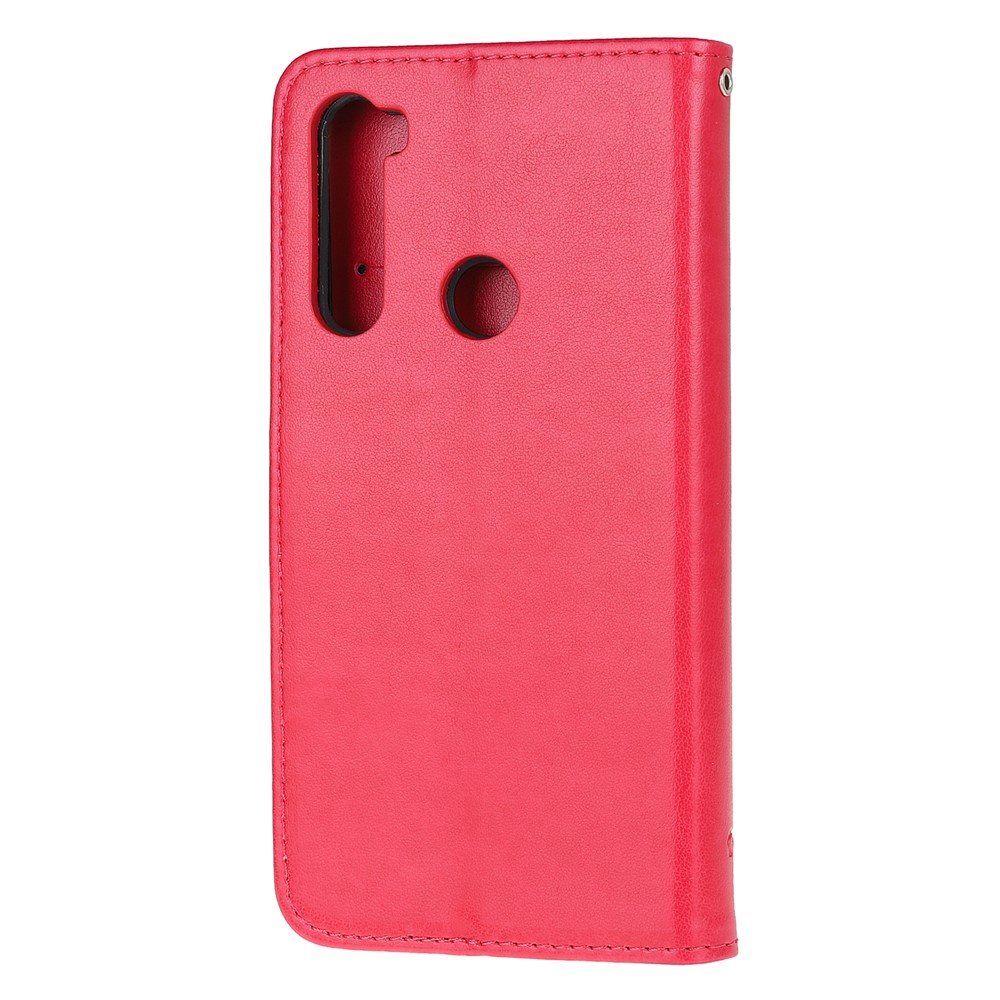 Imprint Butterfly Flower Leather Wallet Case for Xiaomi Redmi Note 8 - Red-3