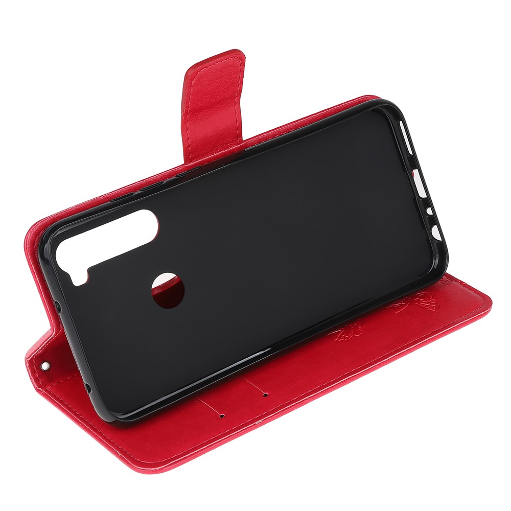 Imprint Butterfly Flower Leather Wallet Case for Xiaomi Redmi Note 8 - Red-4