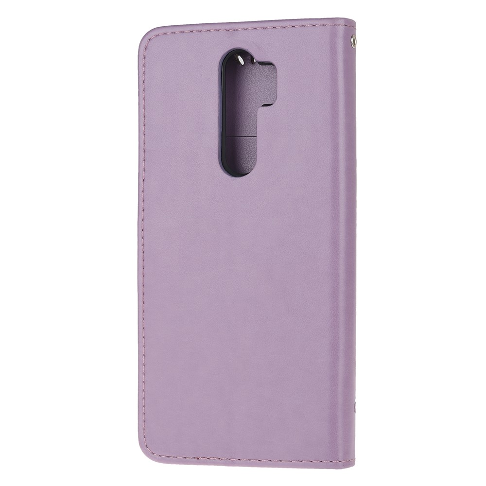 Imprint Butterfly Flower Leather Wallet Casing for Xiaomi Redmi Note 8 Pro - Light Purple-3