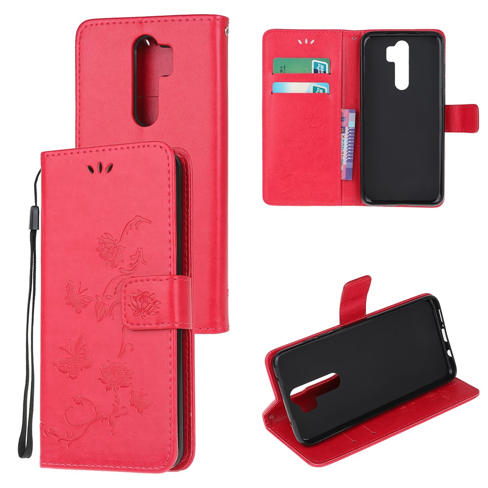 Imprint Butterfly Flower Leather Wallet Casing for Xiaomi Redmi Note 8 Pro - Rose-1