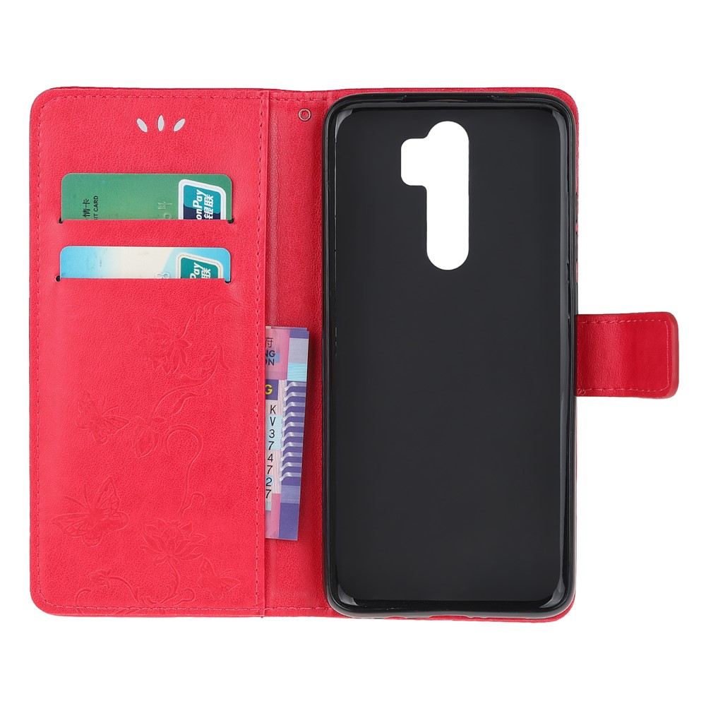 Imprint Butterfly Flower Leather Wallet Casing for Xiaomi Redmi Note 8 Pro - Rose-5