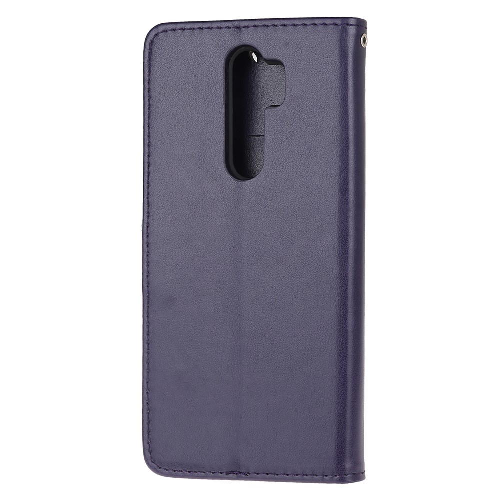 Imprint Butterfly Flower Leather Wallet Casing for Xiaomi Redmi Note 8 Pro - Dark Purple-3
