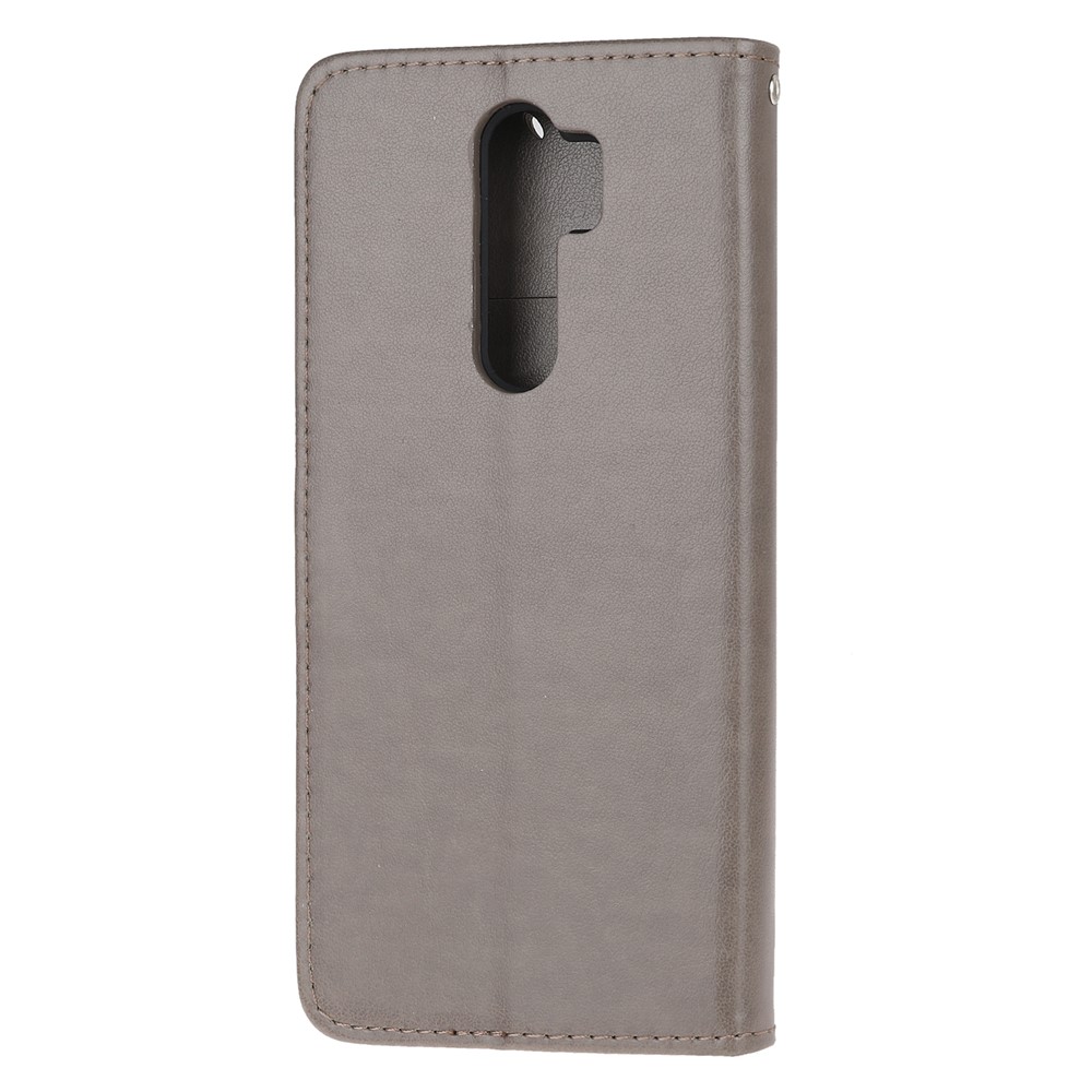 Imprint Butterfly Flower Leather Wallet Casing for Xiaomi Redmi Note 8 Pro - Grey-3