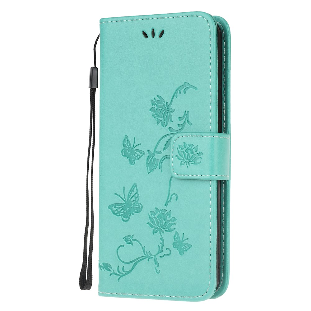 Imprint Butterfly Flower Leather Wallet Casing for Xiaomi Redmi Note 8 Pro - Green-2