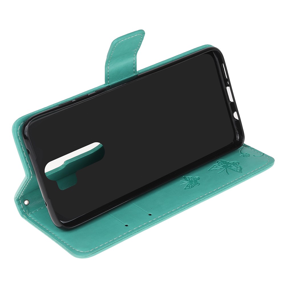 Imprint Butterfly Flower Leather Wallet Casing for Xiaomi Redmi Note 8 Pro - Green-4