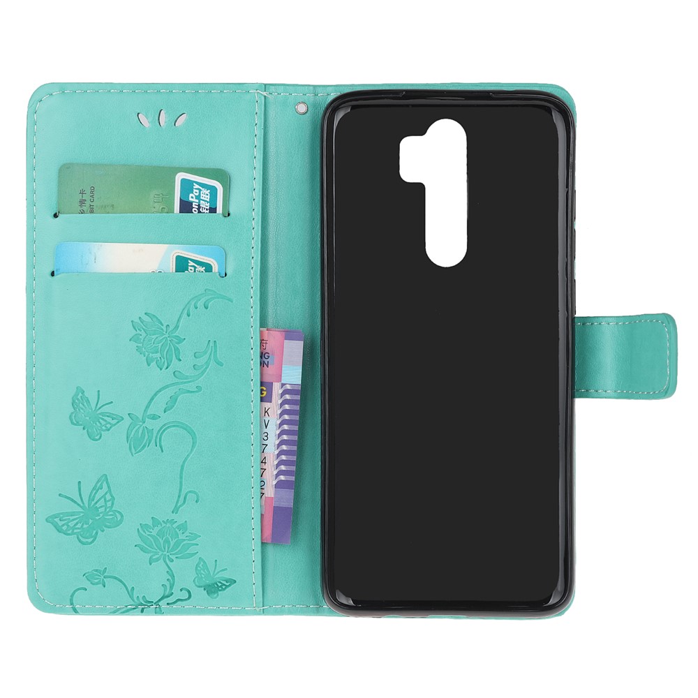 Imprint Butterfly Flower Leather Wallet Casing for Xiaomi Redmi Note 8 Pro - Green-5