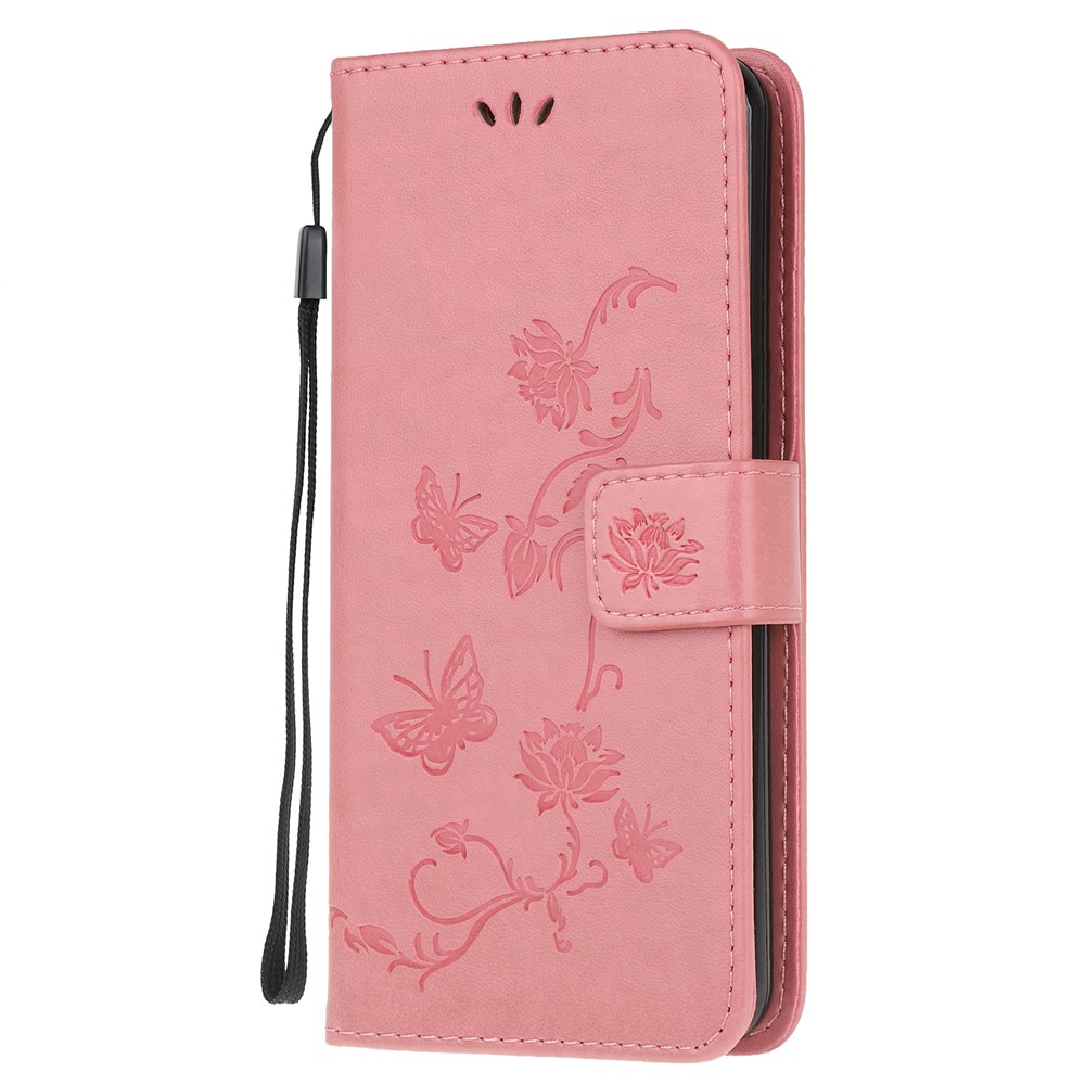 Imprint Butterfly Flower Leather Wallet Casing for Xiaomi Redmi Note 8 Pro - Pink-2