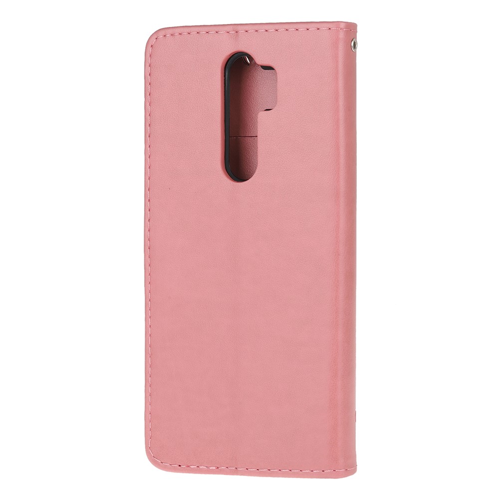 Imprint Butterfly Flower Leather Wallet Casing for Xiaomi Redmi Note 8 Pro - Pink-3
