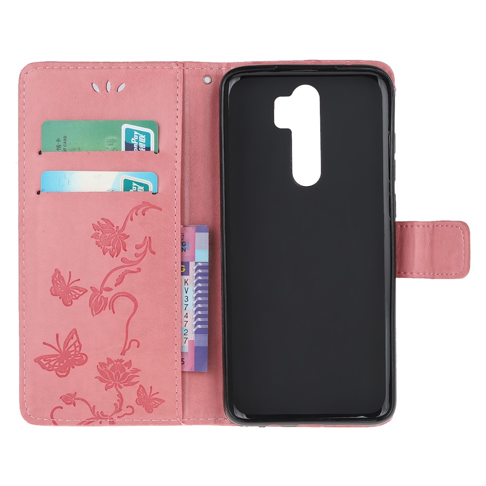 Imprint Butterfly Flower Leather Wallet Casing for Xiaomi Redmi Note 8 Pro - Pink-5