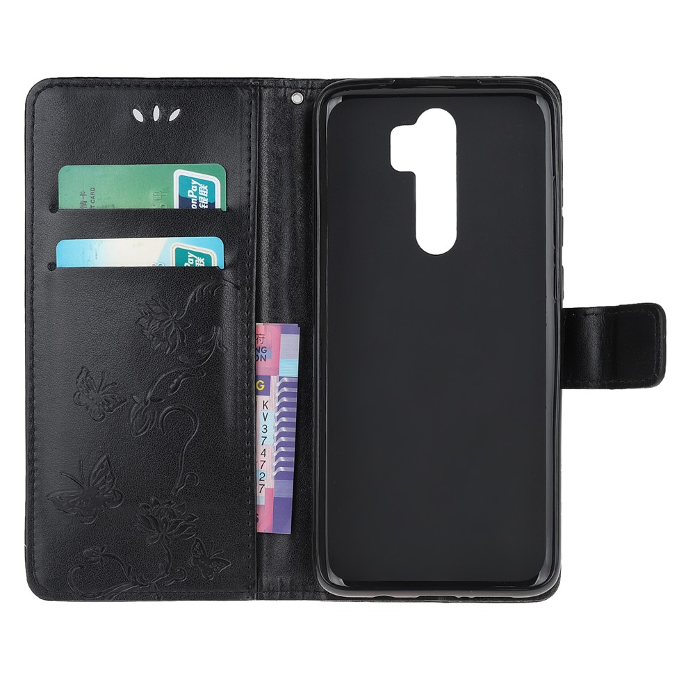 Imprint Butterfly Flower Leather Wallet Casing for Xiaomi Redmi Note 8 Pro - Black-5