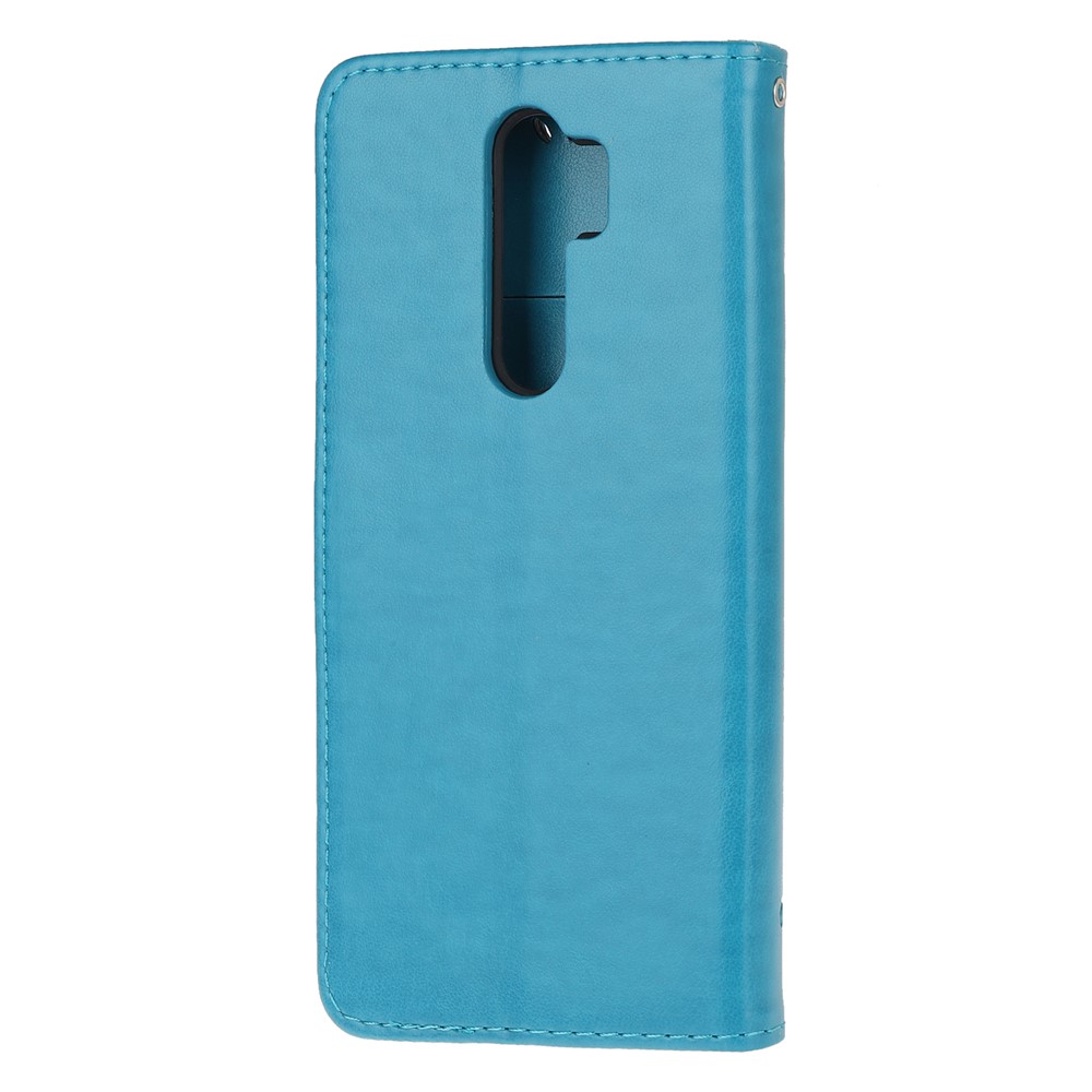 Imprint Butterfly Flower Leather Wallet Casing for Xiaomi Redmi Note 8 Pro - Blue-3
