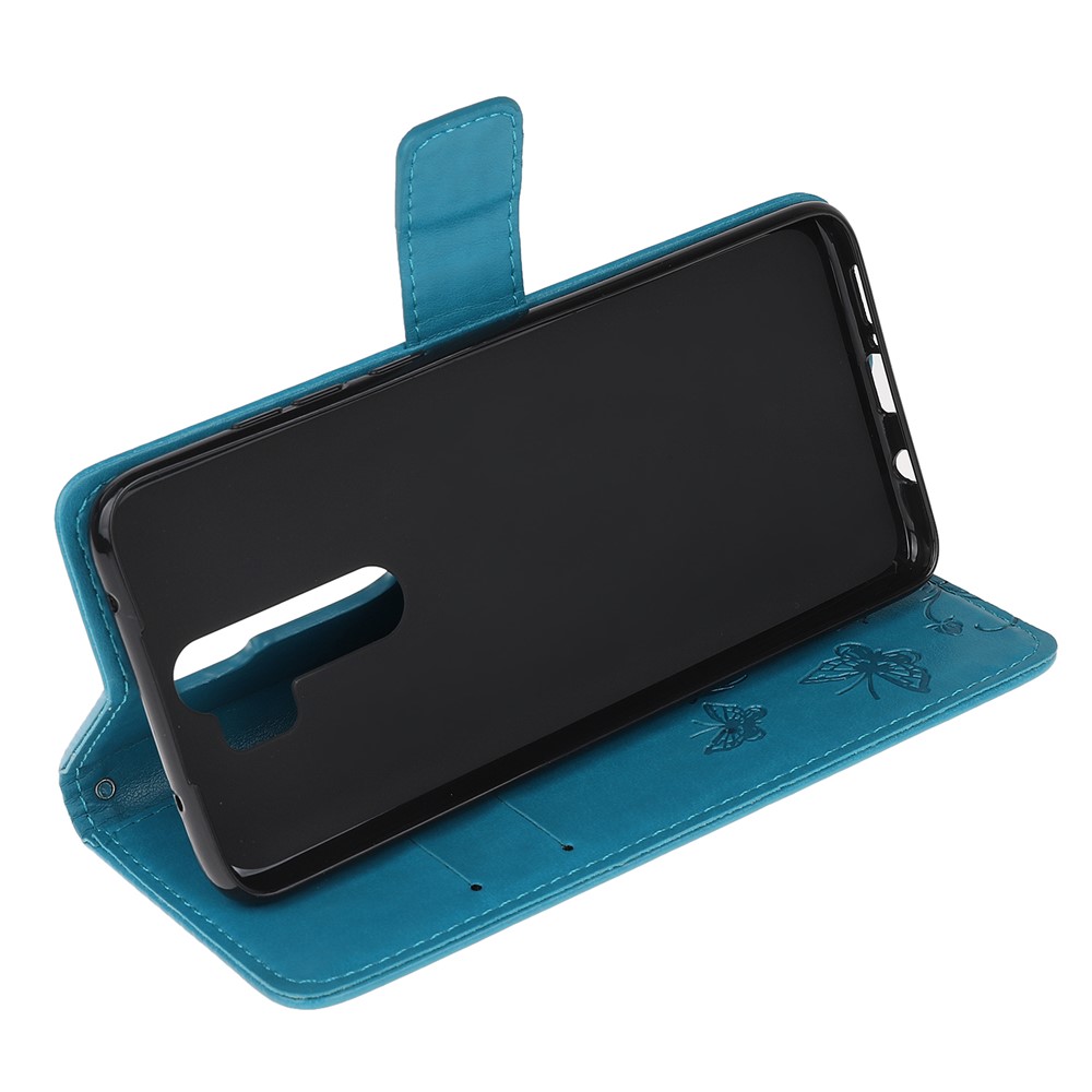 Imprint Butterfly Flower Leather Wallet Casing for Xiaomi Redmi Note 8 Pro - Blue-4