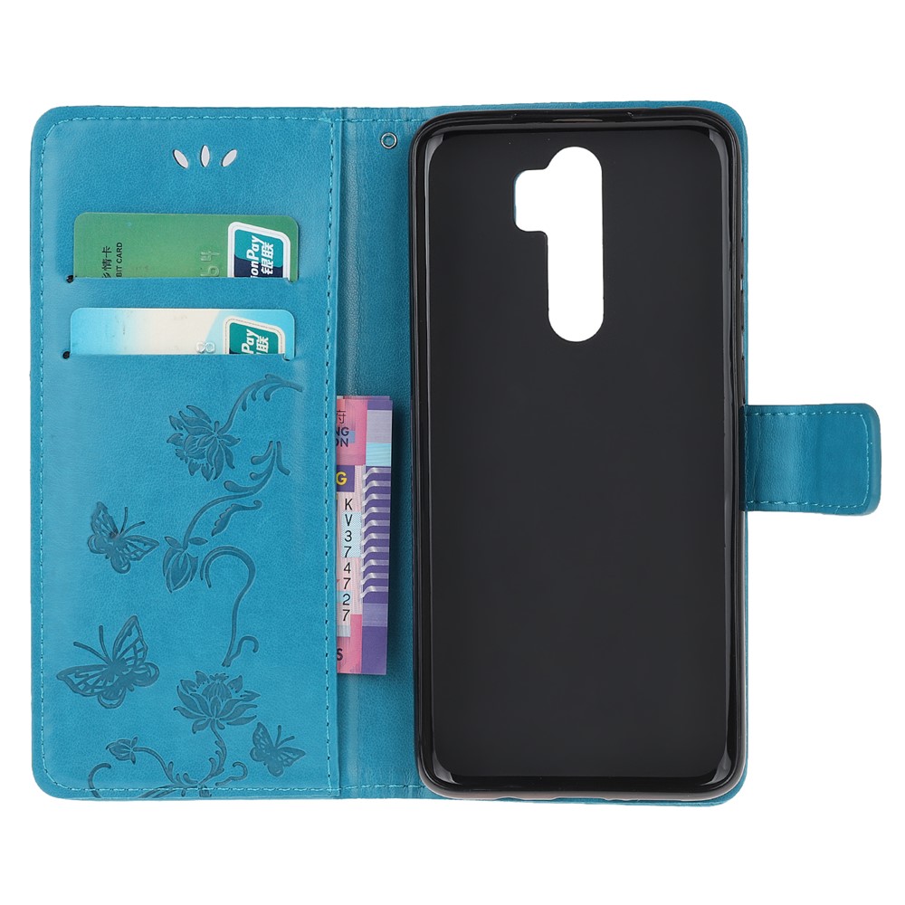 Imprint Butterfly Flower Leather Wallet Casing for Xiaomi Redmi Note 8 Pro - Blue-5