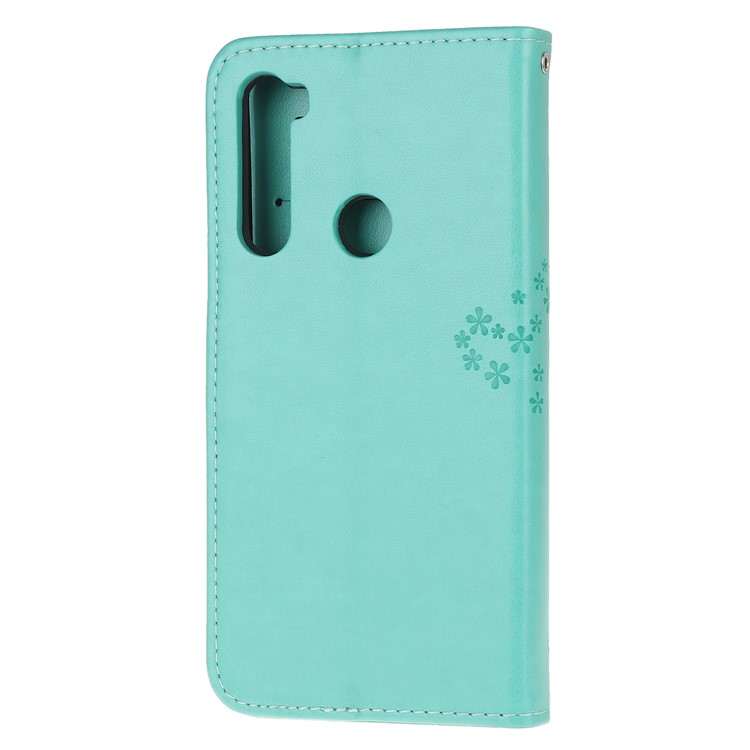 Imprint Tree Owl PU Leather Wallet Phone Cover with Stand for Xiaomi Redmi Note 8 - Cyan-3