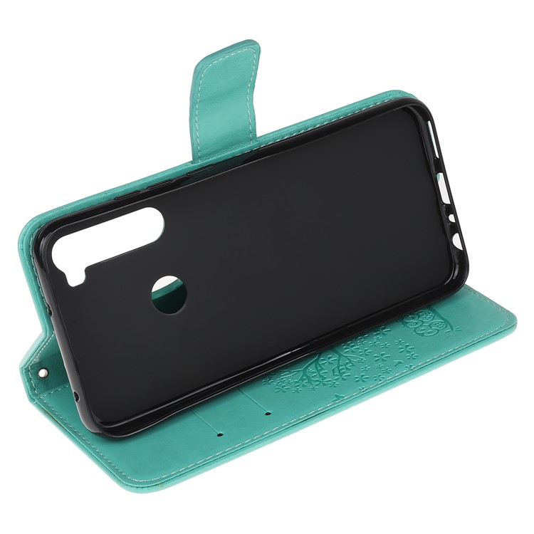 Imprint Tree Owl PU Leather Wallet Phone Cover with Stand for Xiaomi Redmi Note 8 - Cyan-4