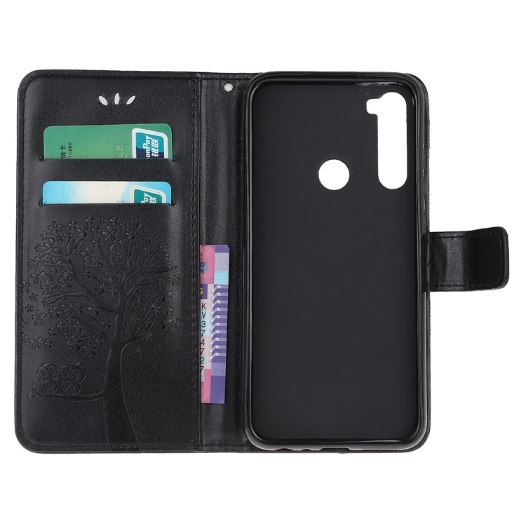 Imprint Tree Owl PU Leather Wallet Phone Cover with Stand for Xiaomi Redmi Note 8 - Black-5