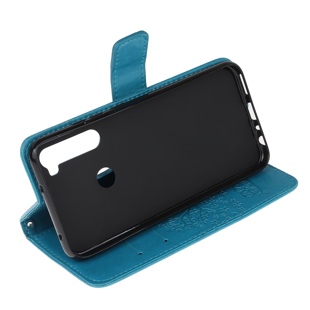 Imprint Tree Owl PU Leather Wallet Phone Cover with Stand for Xiaomi Redmi Note 8 - Blue-4