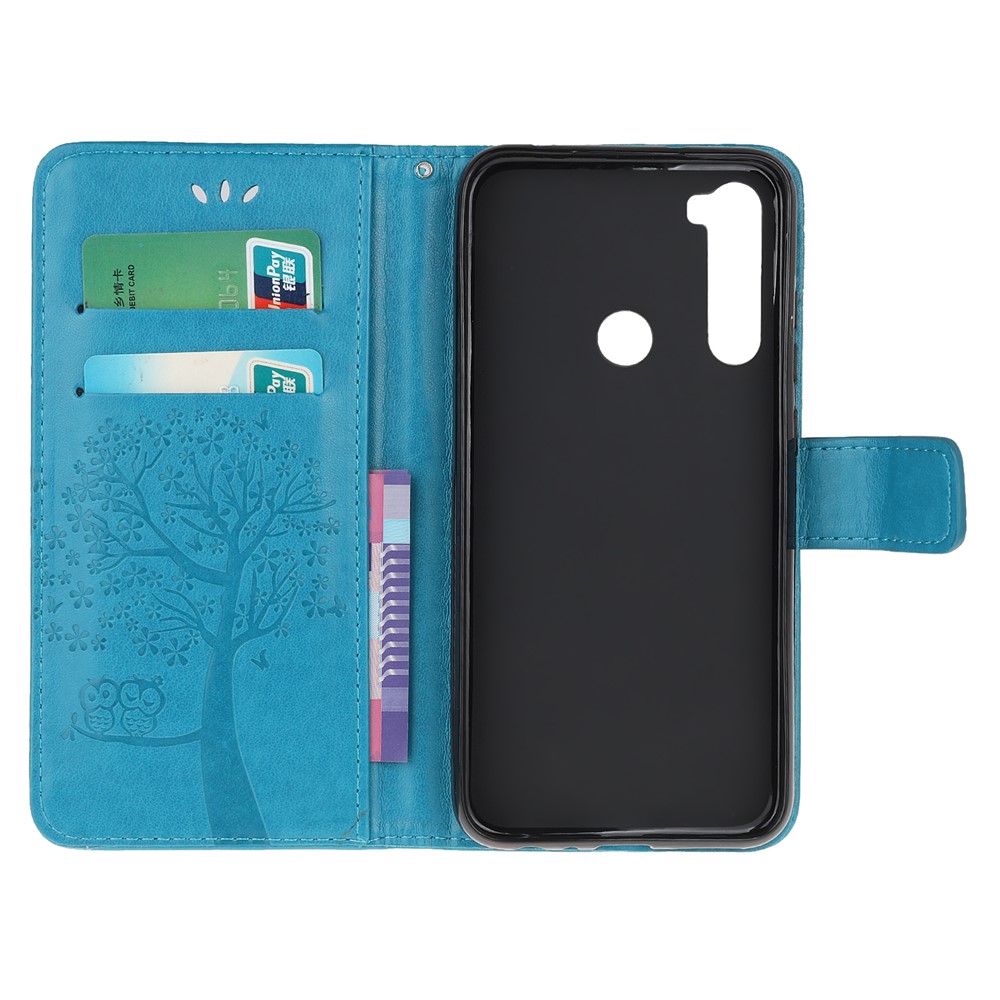 Imprint Tree Owl PU Leather Wallet Phone Cover with Stand for Xiaomi Redmi Note 8 - Blue-5