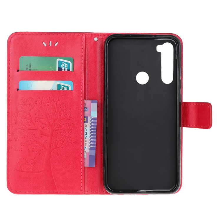 Imprint Tree Owl PU Leather Wallet Phone Cover with Stand for Xiaomi Redmi Note 8 - Rose-5