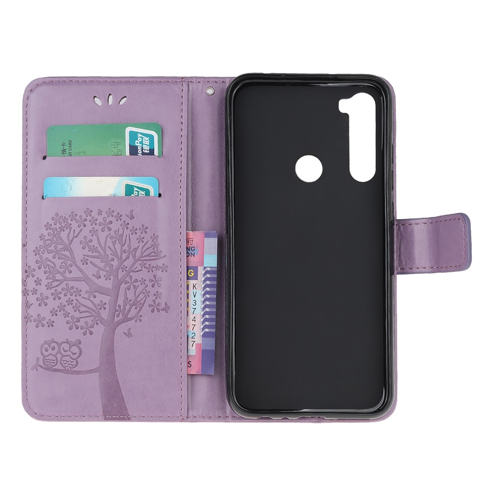 Copertura Del Telefono Di Impronta Albero Gufo PU Portafoglio In Pelle Con Supporto Per Xiaomi Redmi Nota 8 - Viola Chiaro-5