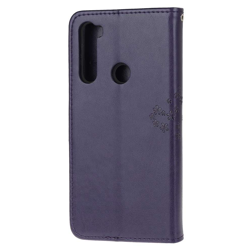 Imprint Tree Owl PU Leather Wallet Phone Cover with Stand for Xiaomi Redmi Note 8 - Dark Purple-3