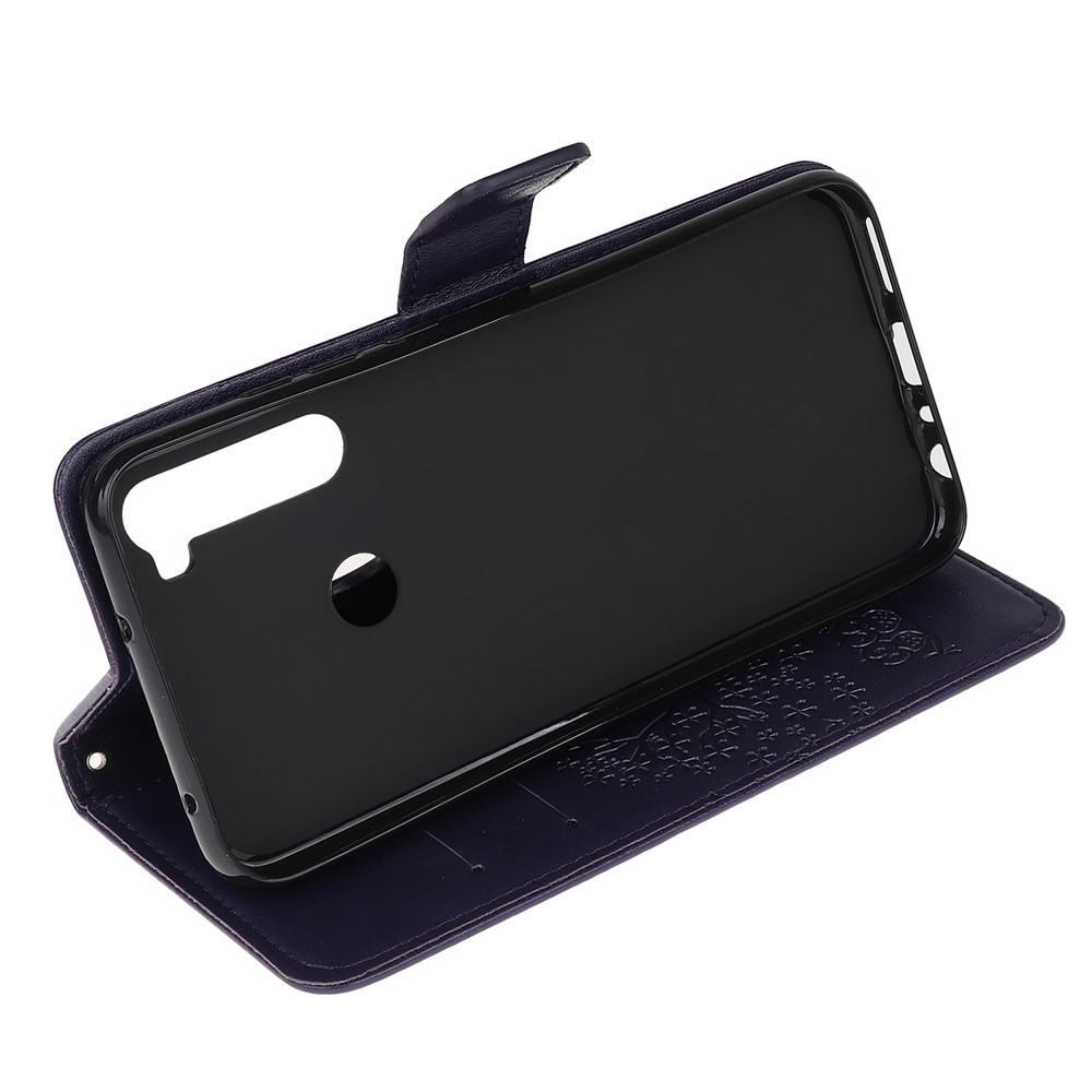 Imprint Tree Owl PU Leather Wallet Phone Cover with Stand for Xiaomi Redmi Note 8 - Dark Purple-4