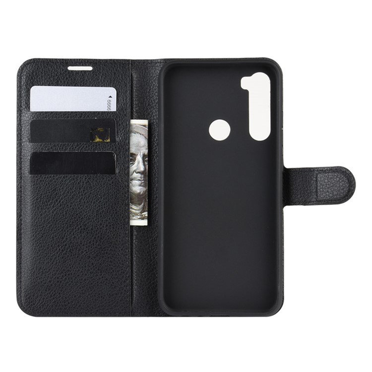 Litchi Skin Leather Stand Stand Phone Case Para Xiaomi Redmi Note 8 (2019/2021) - Preto