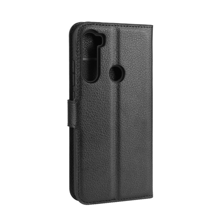 Litchi Skin Leather Stand Stand Phone Case Para Xiaomi Redmi Note 8 (2019/2021) - Preto