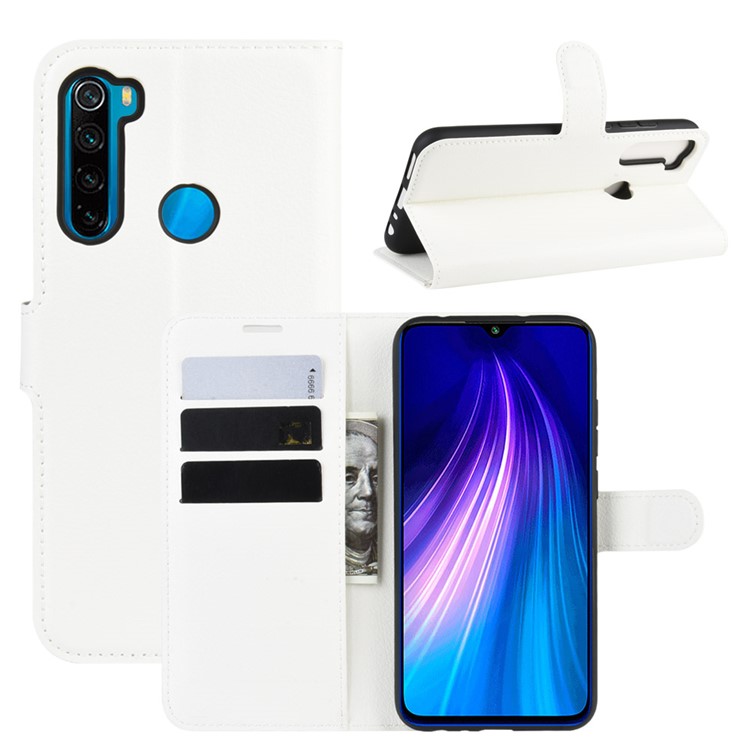 Litchi Skin Leather Wallet Stand Phone Case for Xiaomi Redmi Note 8 - White-1