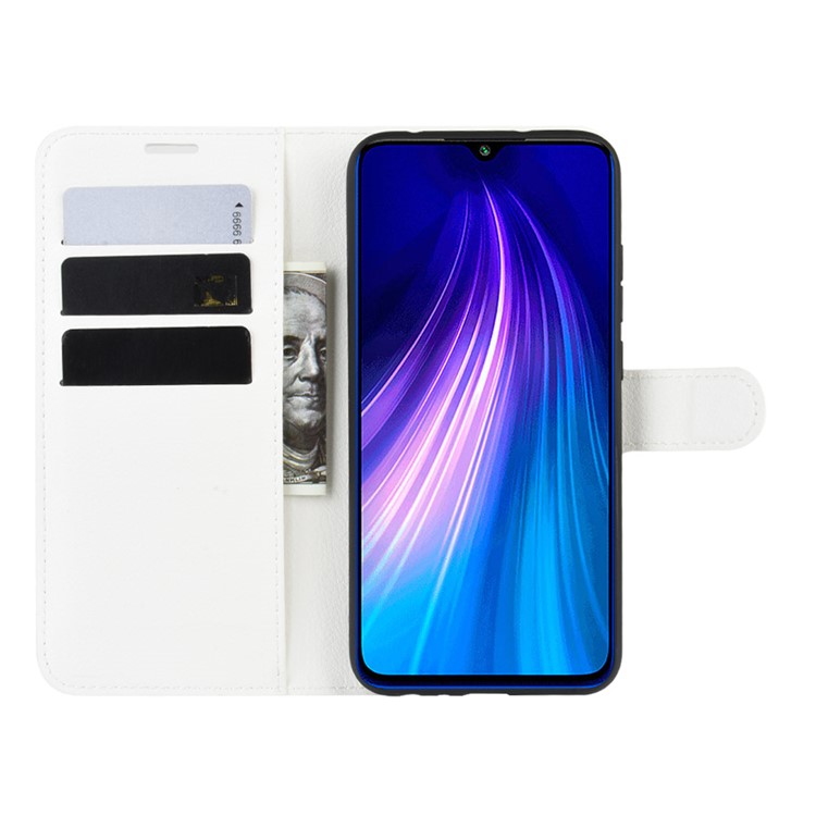 Litchi Skin Leather Wallet Stand Phone Case for Xiaomi Redmi Note 8 - White-4