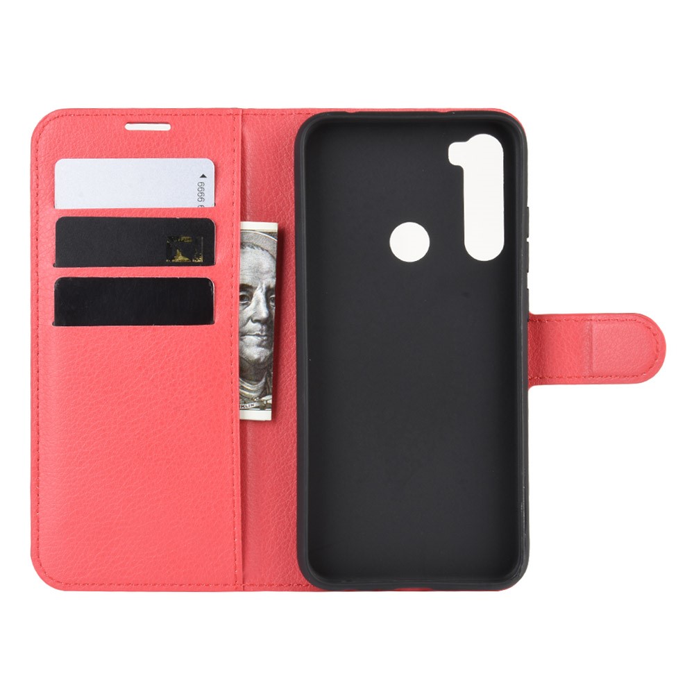 Litchi Skin Leather Wallet Stand Phone Case for Xiaomi Redmi Note 8 - Red-3