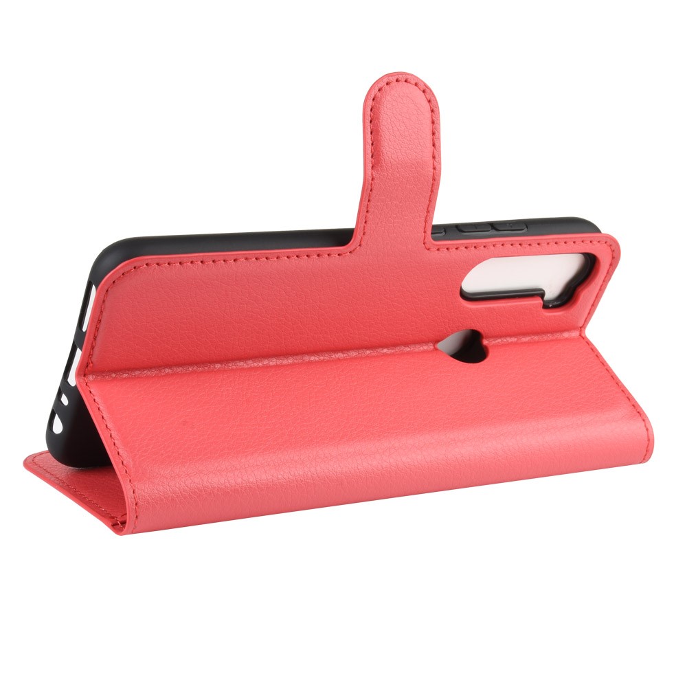 Litchi Skin Leather Wallet Stand Phone Case for Xiaomi Redmi Note 8 - Red-5