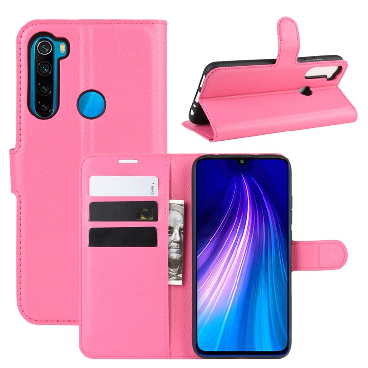 Litchi Skin Leather Wallet Stand Phone Case for Xiaomi Redmi Note 8 - Rose-1