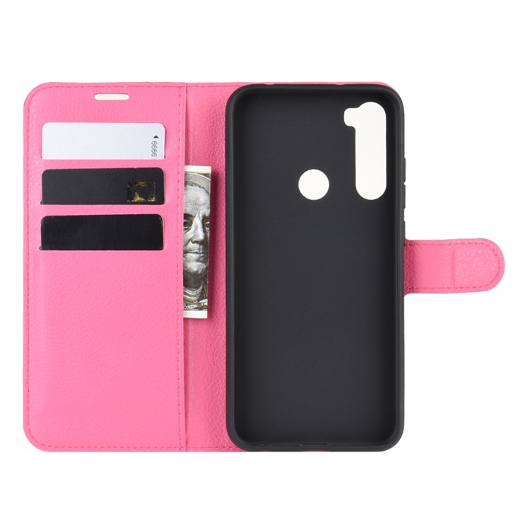 Litchi Skin Leather Stand Stand Phone Case Para Xiaomi Redmi Note 8 (2019/2021) - Rosa