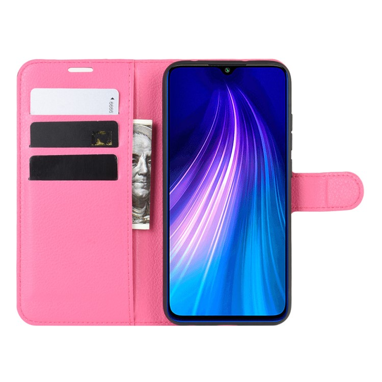 Litchi Skin Leather Wallet Stand Phone Case for Xiaomi Redmi Note 8 - Rose-4