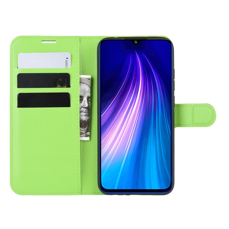 Litchi Skin Leather Wallet Stand Phone Case for Xiaomi Redmi Note 8 - Green-4
