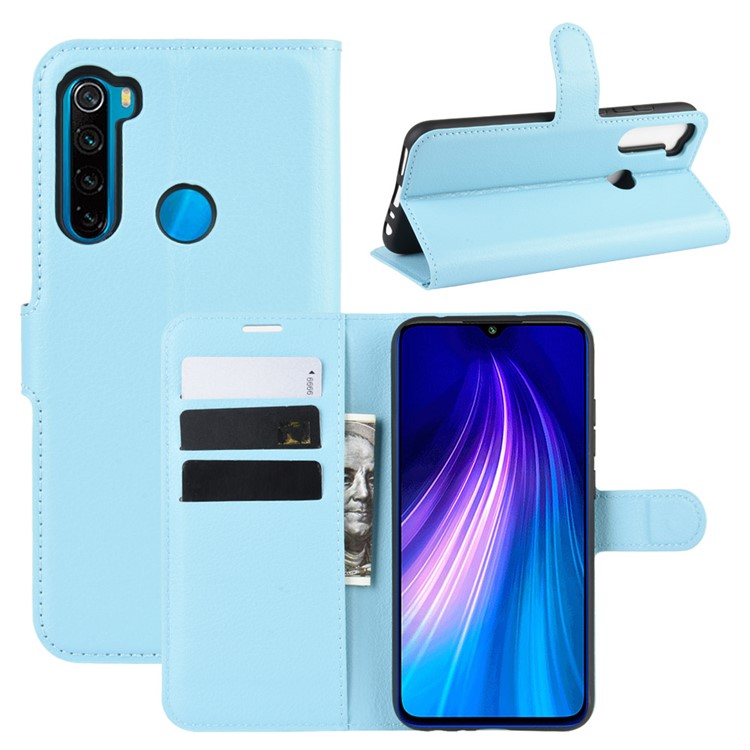 Litchi Skin Leather Wallet Stand Phone Case for Xiaomi Redmi Note 8 - Baby Blue-1