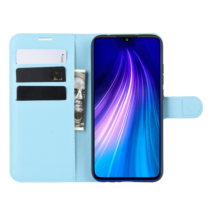 Litchi Skin Leather Wallet Stand Phone Case for Xiaomi Redmi Note 8 - Baby Blue-4