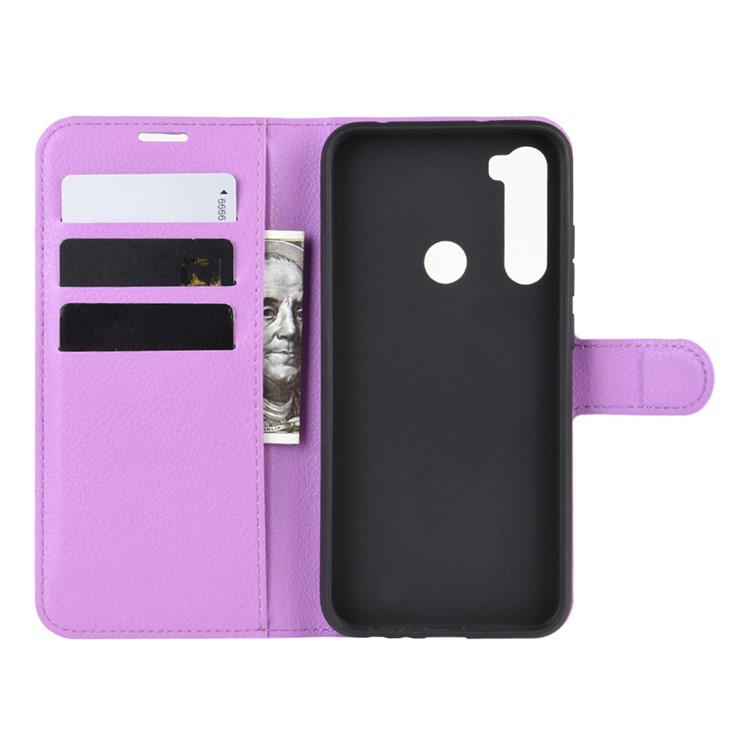 Litchi Skin Leather Wallet Stand Phone Case for Xiaomi Redmi Note 8 (2019/2021) - Purple-3