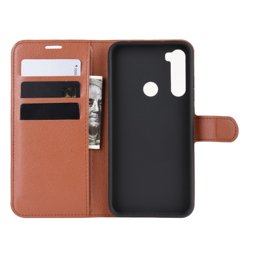 Litchi Skin Leather Wallet Stand Phone Case for Xiaomi Redmi Note 8 - Brown-3