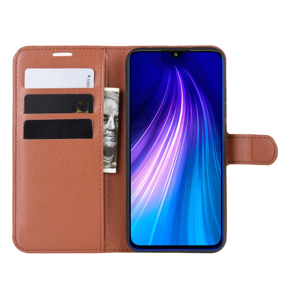 Litchi Skin Leather Wallet Stand Phone Case for Xiaomi Redmi Note 8 - Brown-4