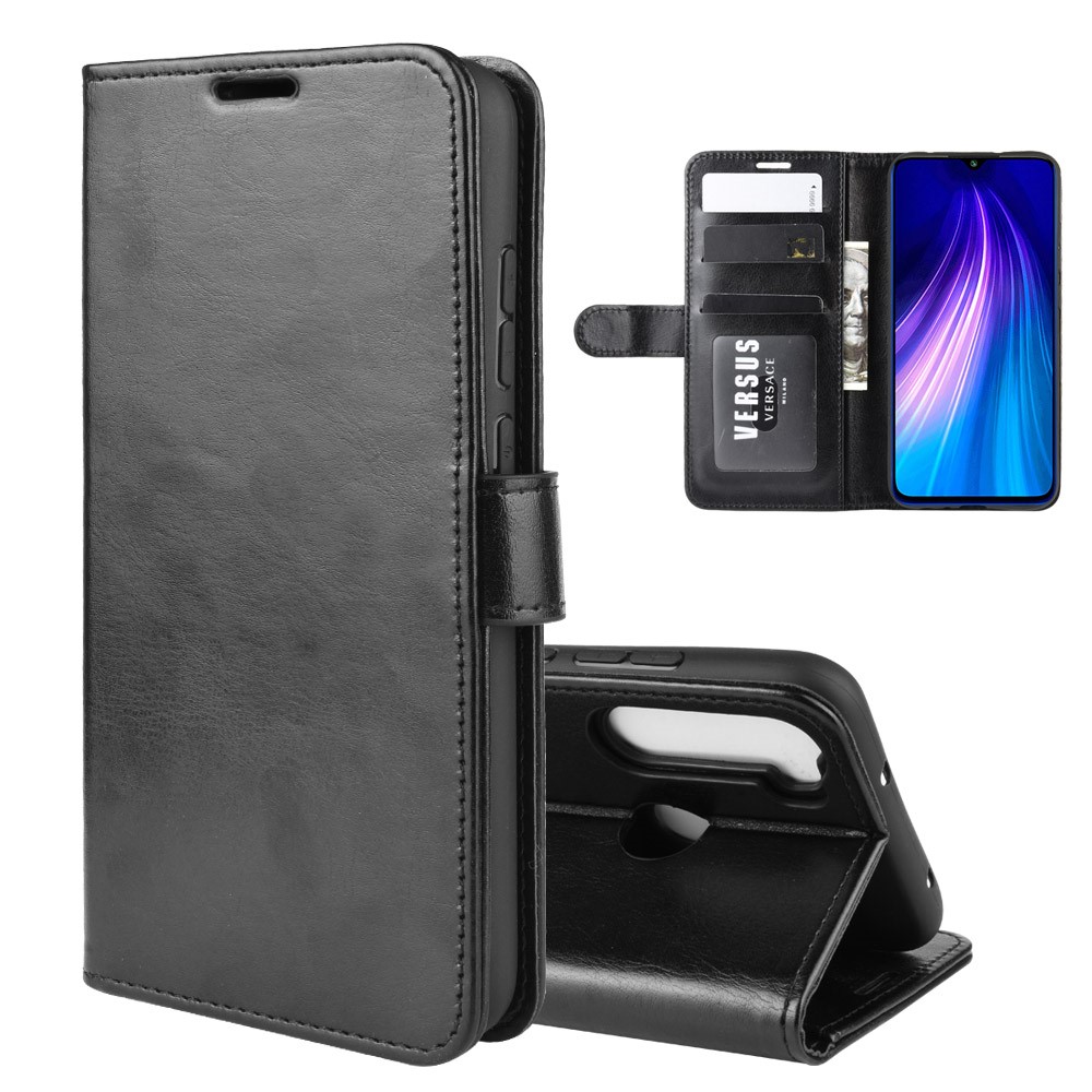 Crazy Horse Texture Portefeuille Boîtier Flip Cuir Cas De Protection Pour Xiaomi Redmi Note 8 (2019/2021) - Le Noir-2