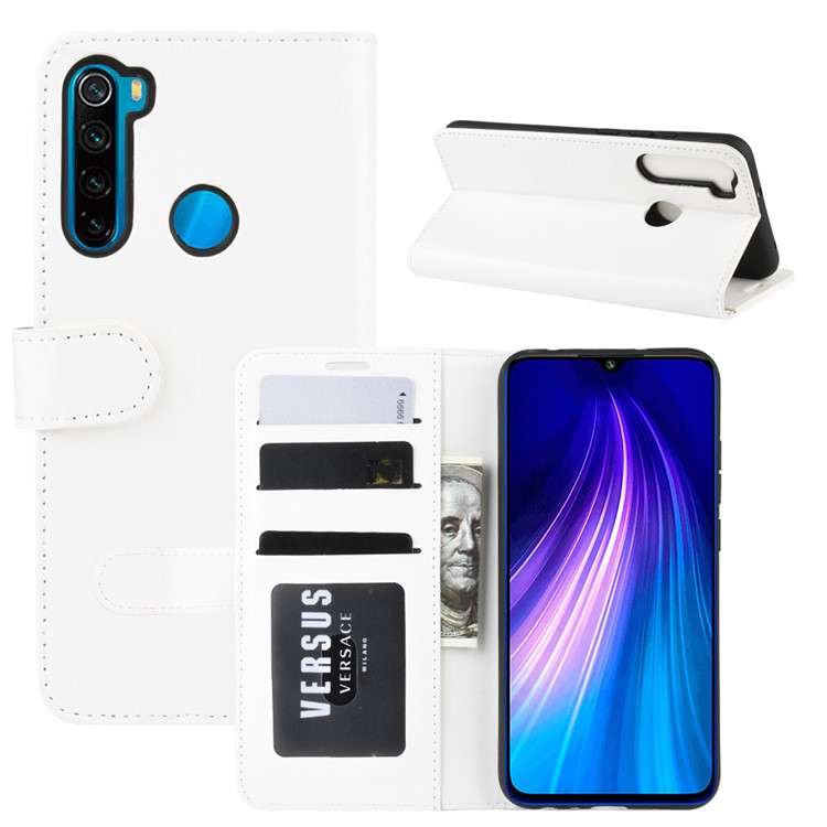 Crazy Horse Texture Wallet Stand Flip Leather Protective Case for Xiaomi Redmi Note 8 - White-1