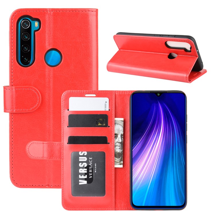 Crazy Horse Texture Wallet Stand Flip Leather Protective Case for Xiaomi Redmi Note 8 - Red-1