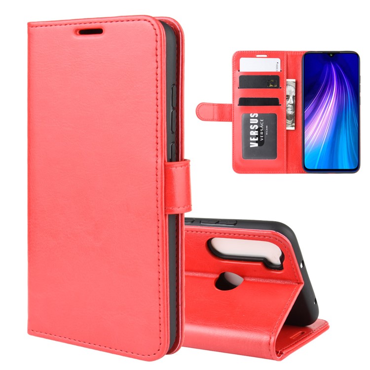 Crazy Horse Texture Wallet Stand Flip Leather Protective Case for Xiaomi Redmi Note 8 - Red-2