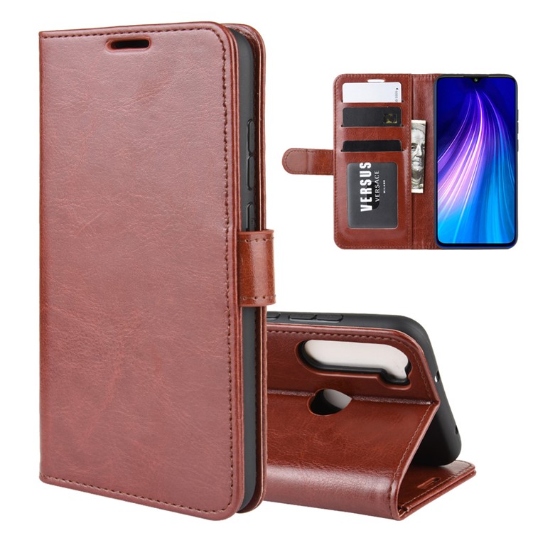 Crazy Horse Texture Wallet Stand Flip Leather Protective Case for Xiaomi Redmi Note 8 - Brown-2